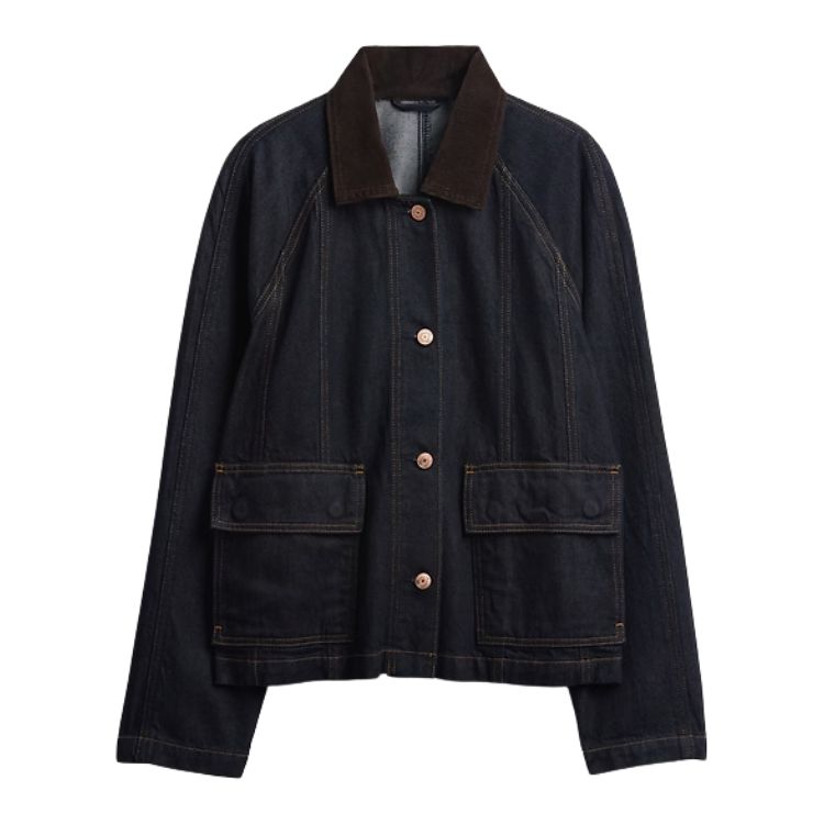 Denim barn jacket with corduroy collar