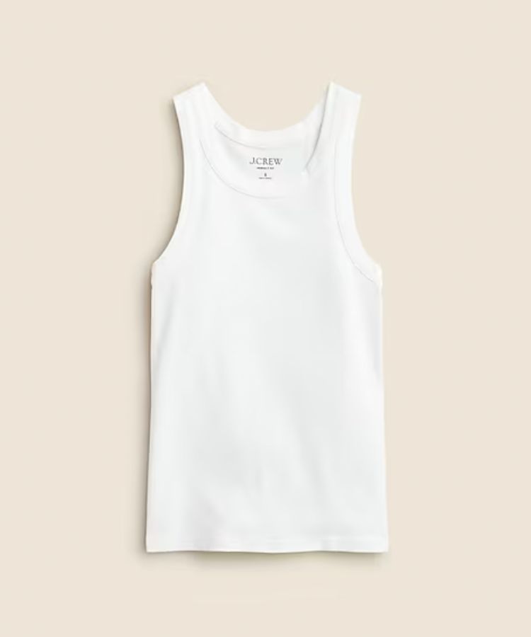 A high-neck ribbed tank top.