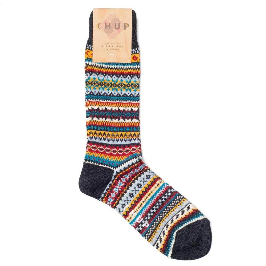 CHUP brand sock with intricate Nordic Fair Isle motifs in multiple colors.