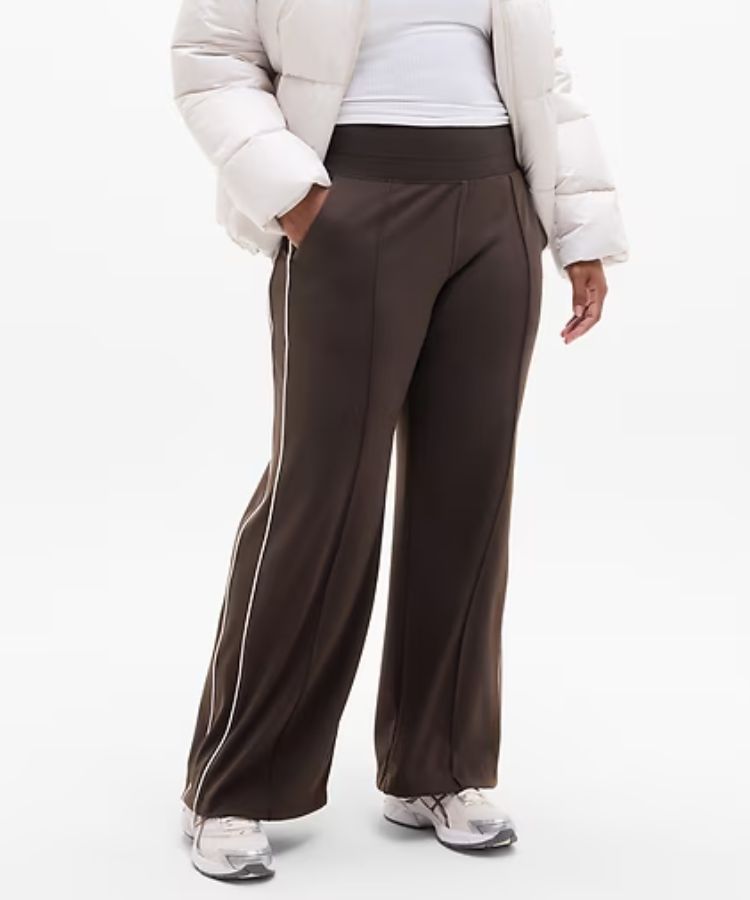 Athleta Venice Track Stripe Wide Leg Pant in Brown.
