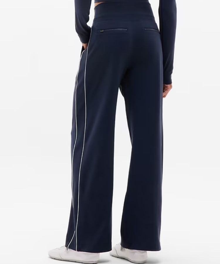 Athleta Venice Track Stripe Wide Leg Pant in Navy.