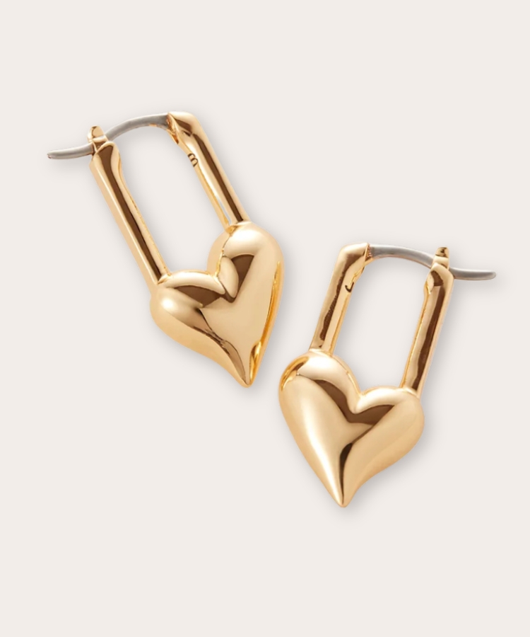 Jenny Bird Padlock Heart Huggie Earrings.