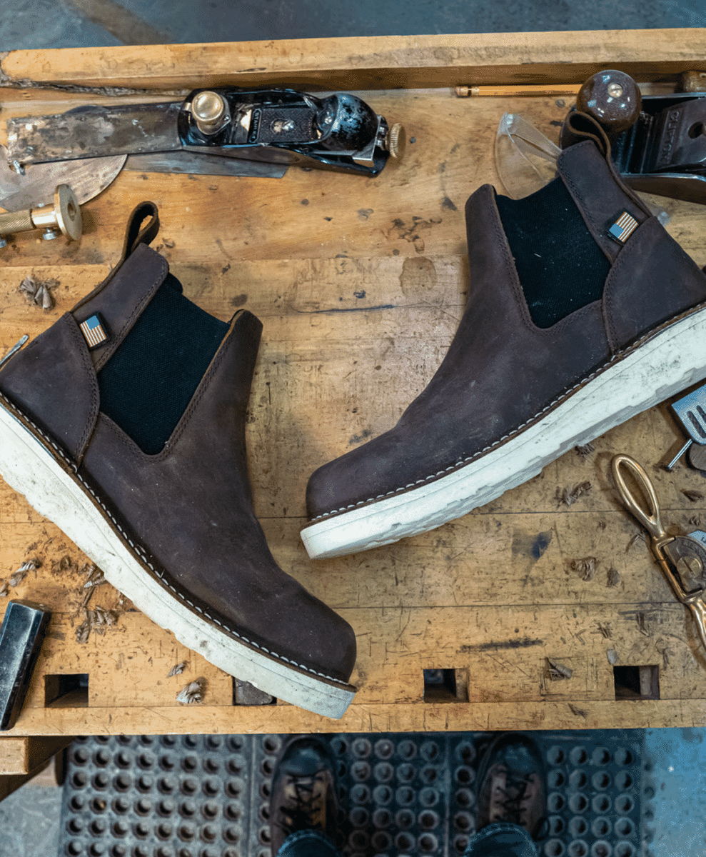Side profile of a Danner boot showing the thick leather and lacing.