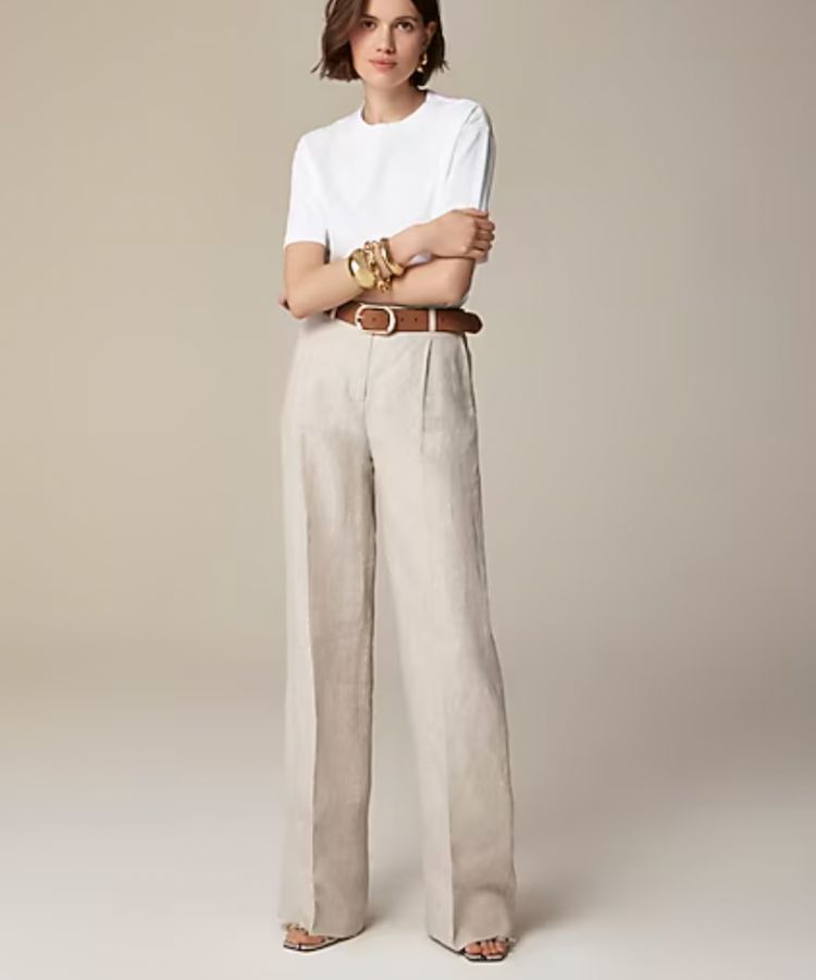 Wide-leg essential linen pants in cream.