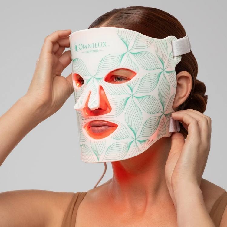 Omnilux Contour flexible red light therapy face mask.