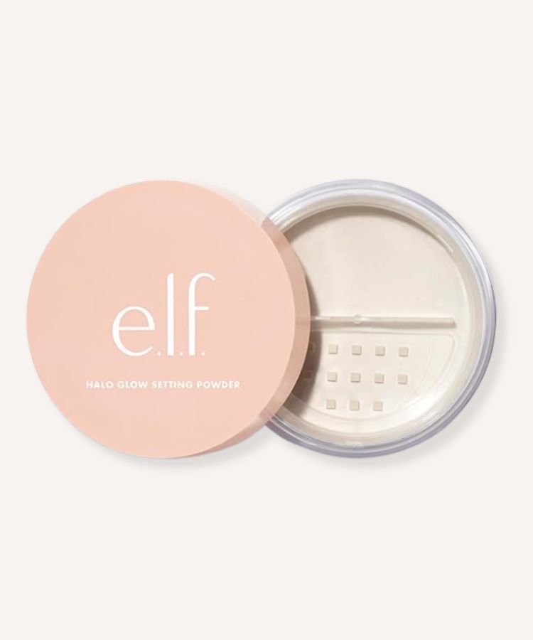 The e.l.f. Halo Glow Soft Focus Setting Powder in a sifter jar.