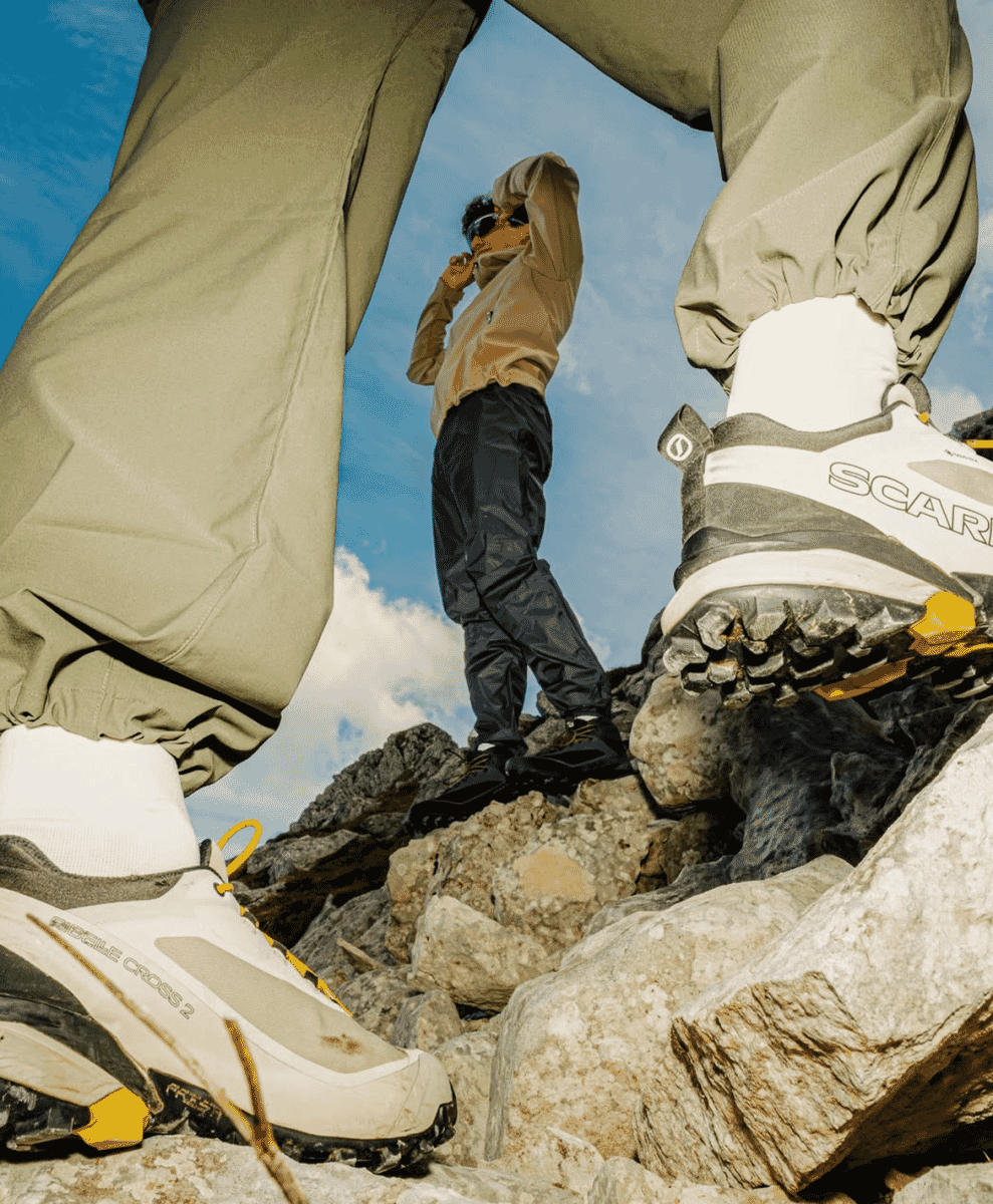 Detailed view of the outsole of a Scarpa shoe designed for maximum grip.