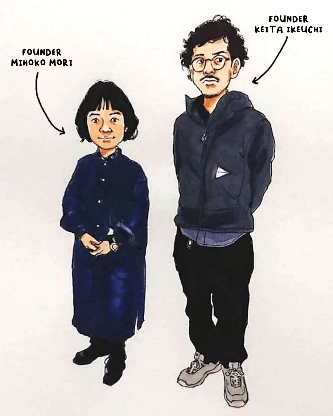 Illustration of and Wander founders Mihoko Mori and Keita Ikeuchi.