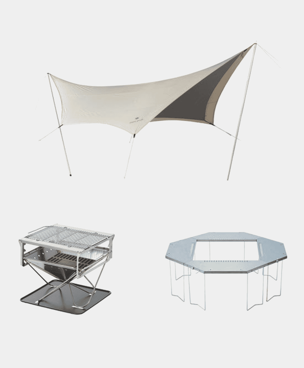 Detail view of the fire pit design within the Takibi setup.