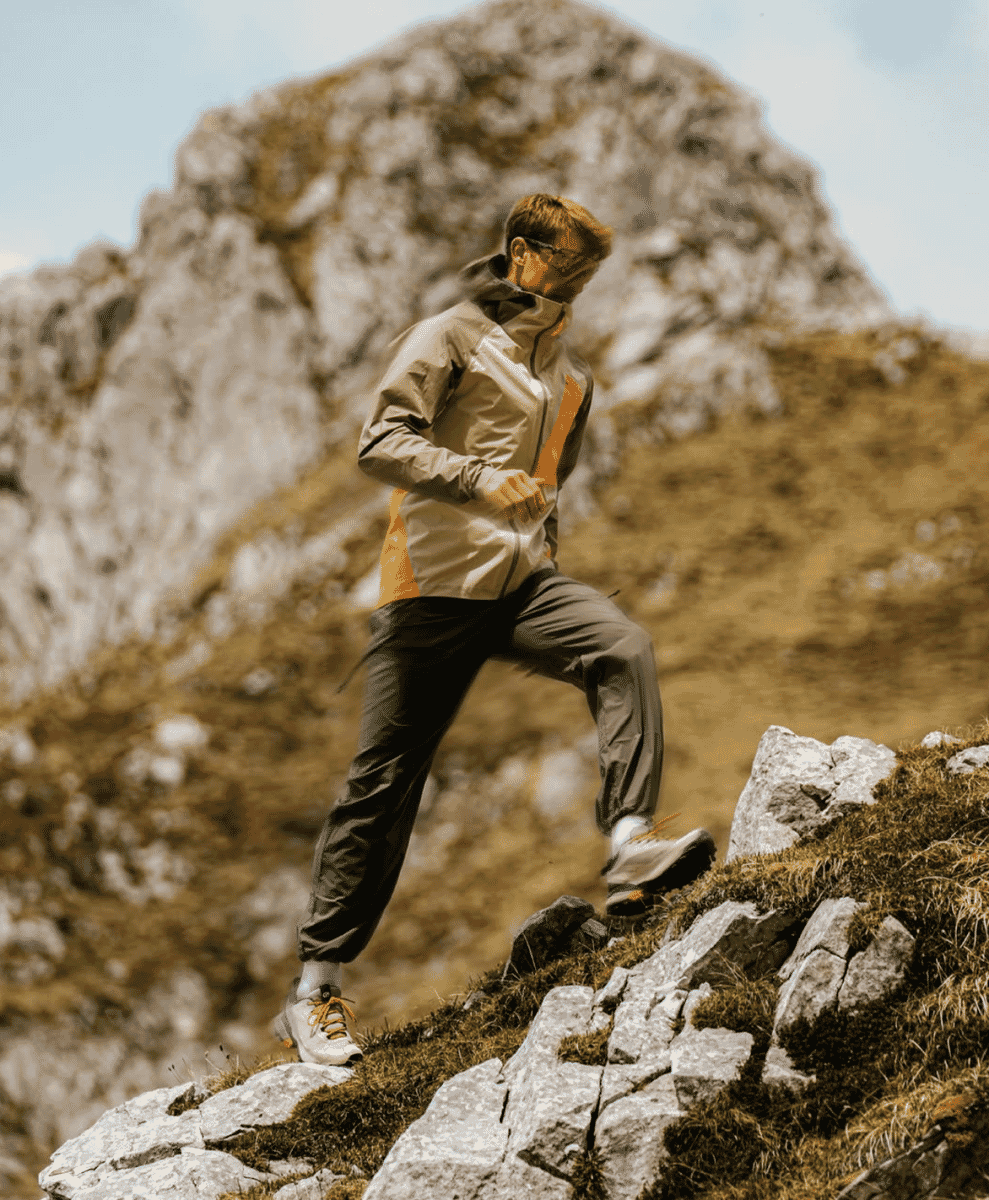 Scarpa approach shoes paired with technical trousers for an urban utilitarian look.