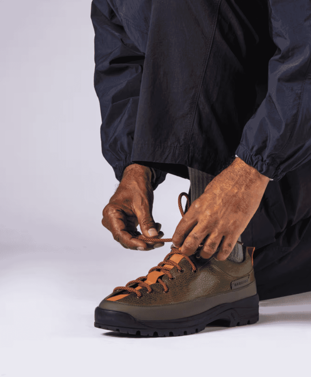 Close-up of the heel and leather upper of the Grenson Sneaker 70.