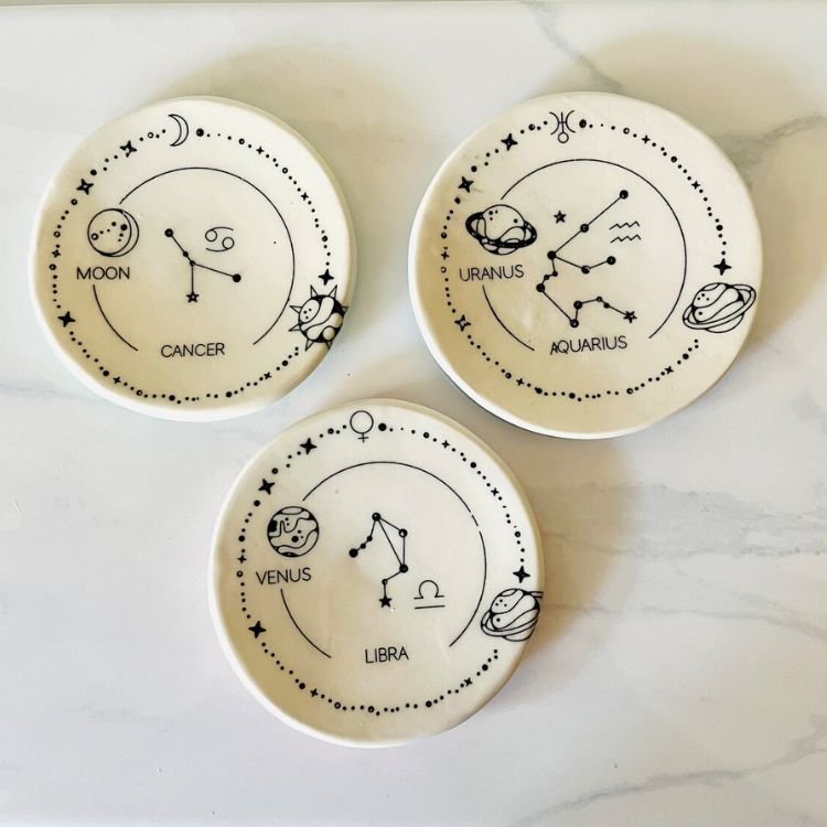 Small ceramic zodiac trinket tray for rings and desk smalls
