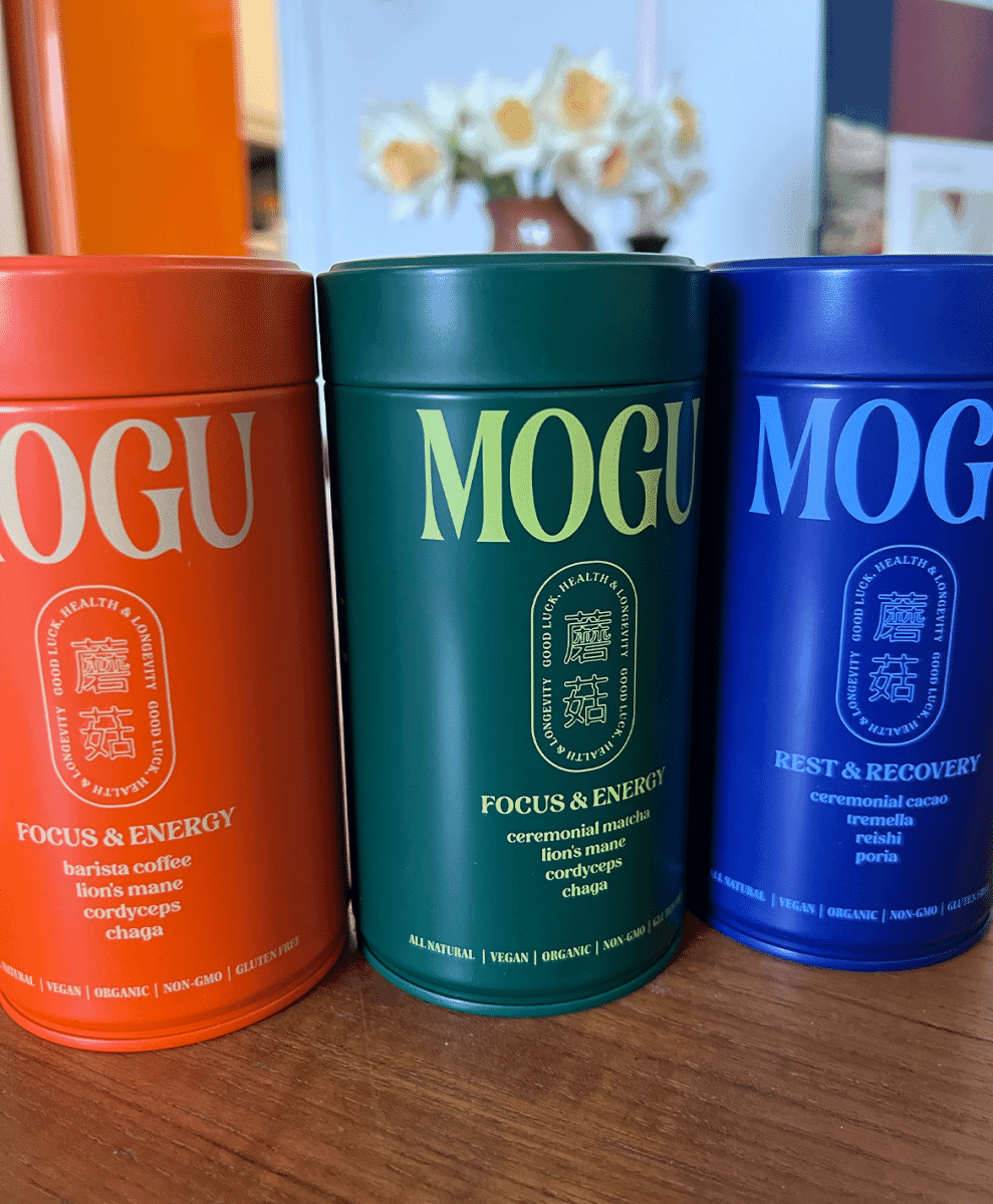 A close-up macro shot showing the fine, consistent texture of MOGU mushroom powder.
