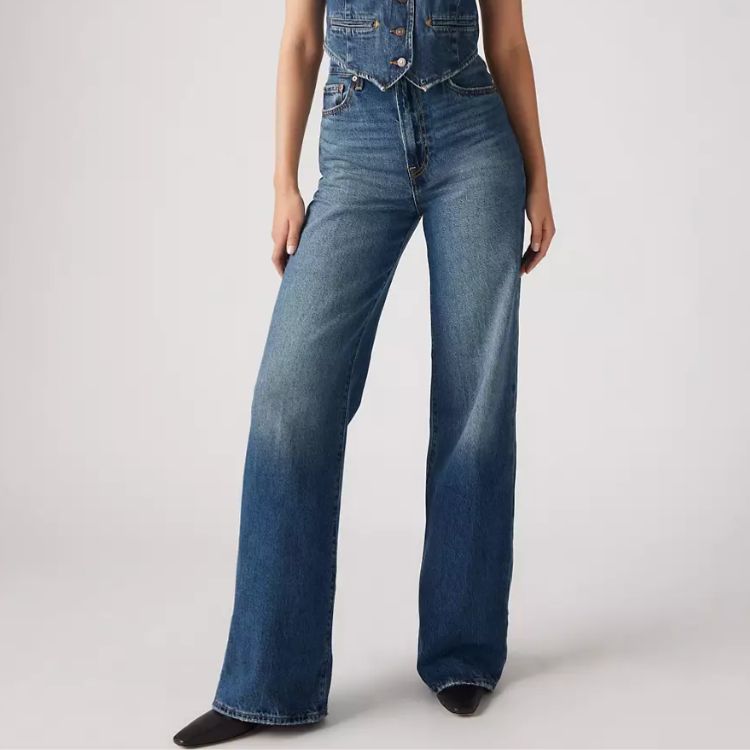 Levi’s Ribcage Wide Leg Jeans in a dark wash.