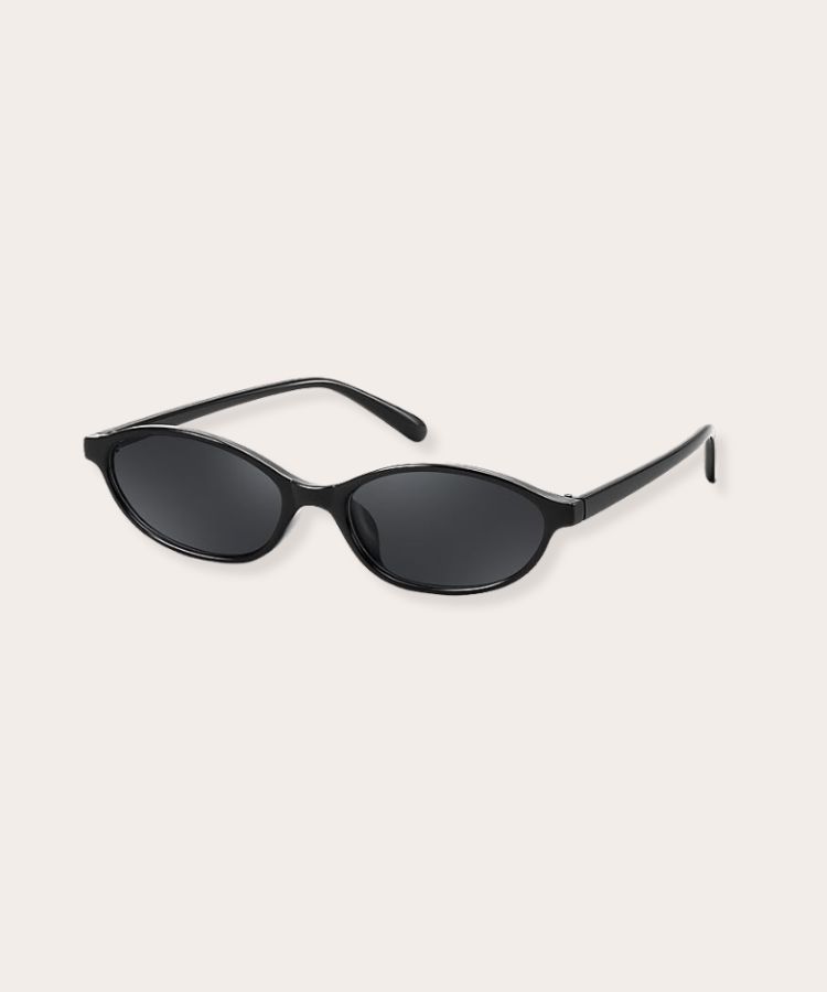 Retro oval sunglasses with dark lenses.