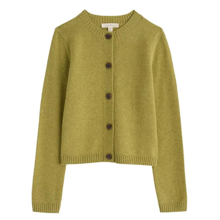 Chartreuse colored knit cardigan