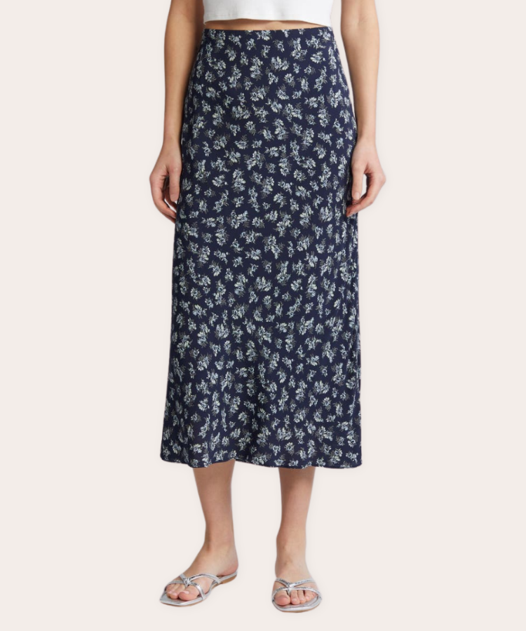 A Treasure and Bond brand floral print midi skirt.