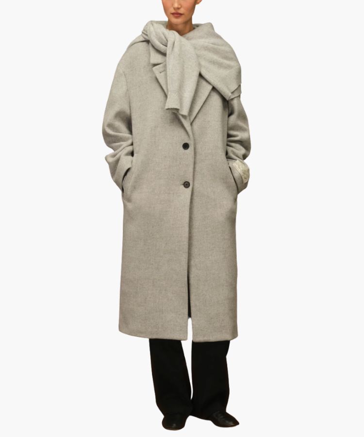 Studio product shot of the Aritzia Only Coat in a neutral shade.