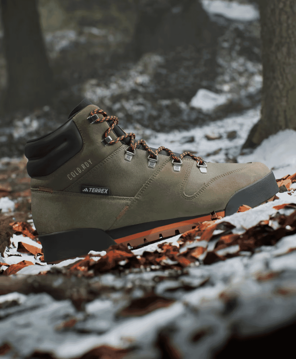 Full side view of Adidas Terrex footwear in a muted colorway.