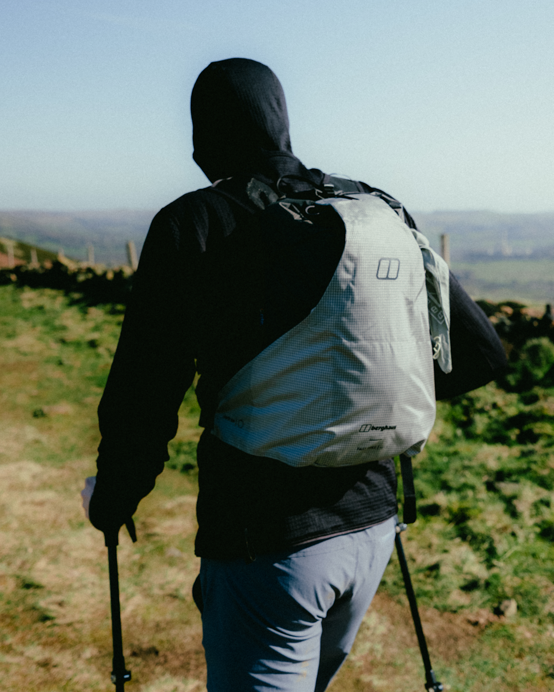 Detailed view of the vest-style harness on the Berghaus Fast Hike pack.