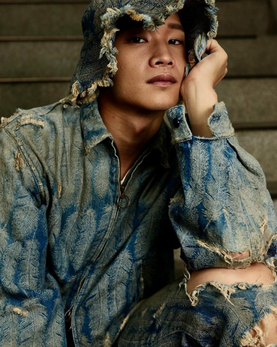 Detailed shot of a Kapital garment with intricate indigo patterns and patchwork.