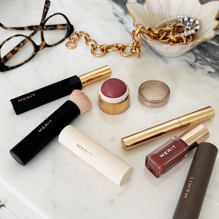 MERIT Five Minute Morning beauty set containing multiple products.