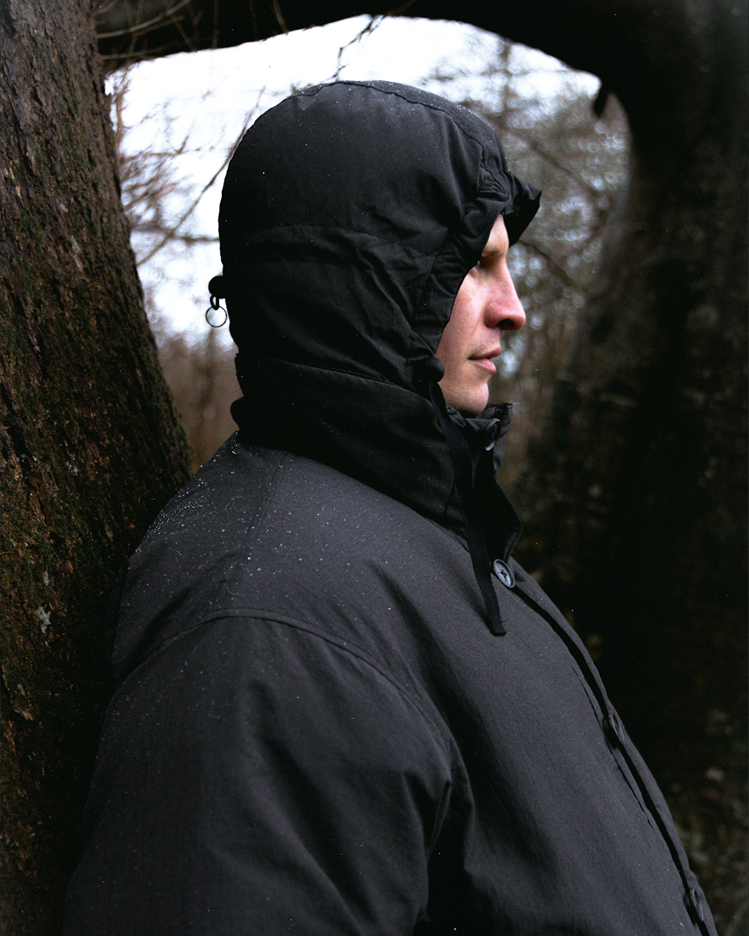 Macro detail of the interior baffle construction of a down jacket.