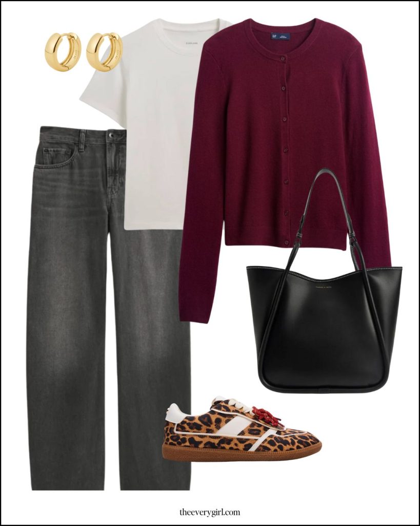 Polished grey jeans paired with professional loafers for a business casual office look.