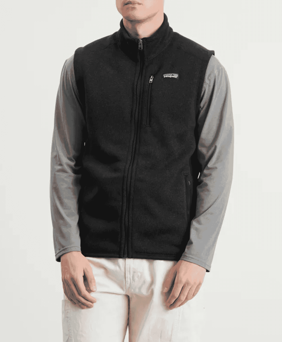 A black Patagonia Better Sweater Vest shown from the front.