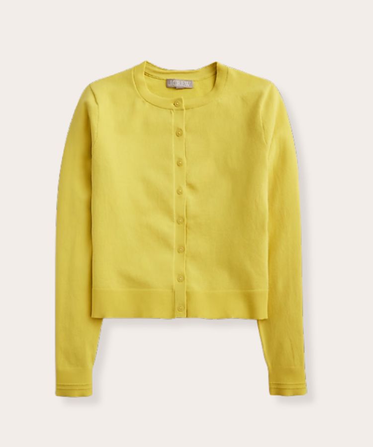 A classic knit cardigan in a bold color.