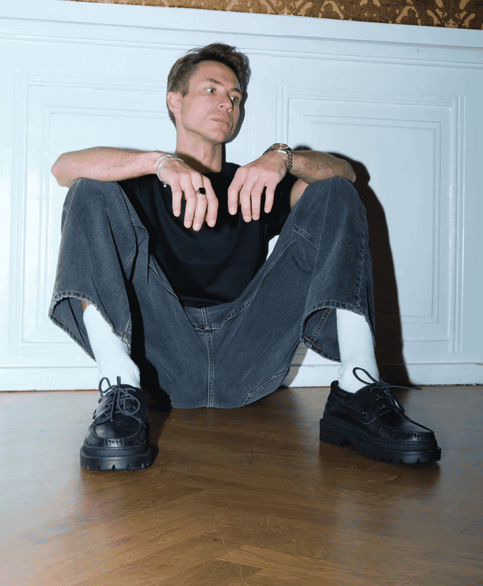 S.T. Valentin black Italian leather boat shoes with chunky soles.