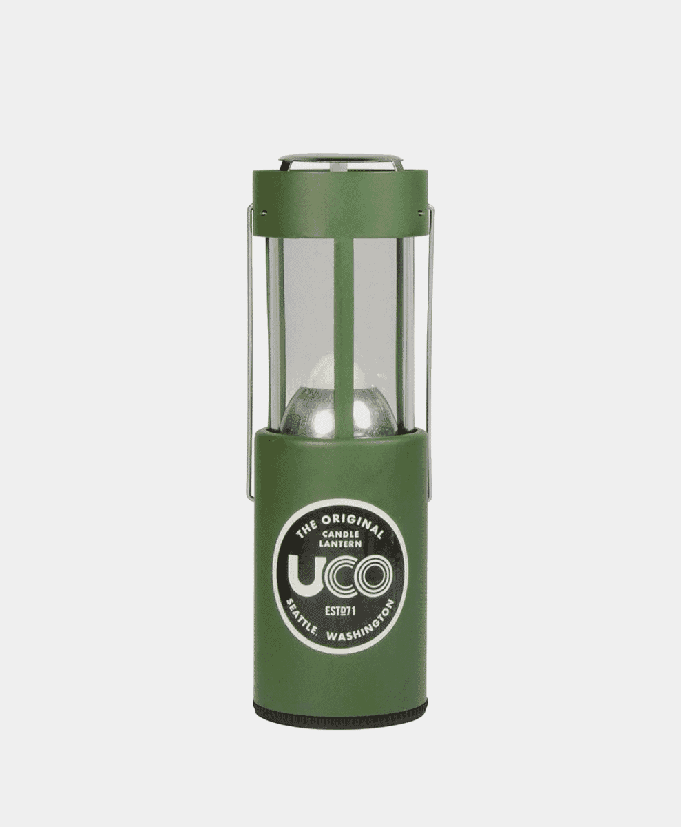 The UCO Original Candle Lantern in its upright position.