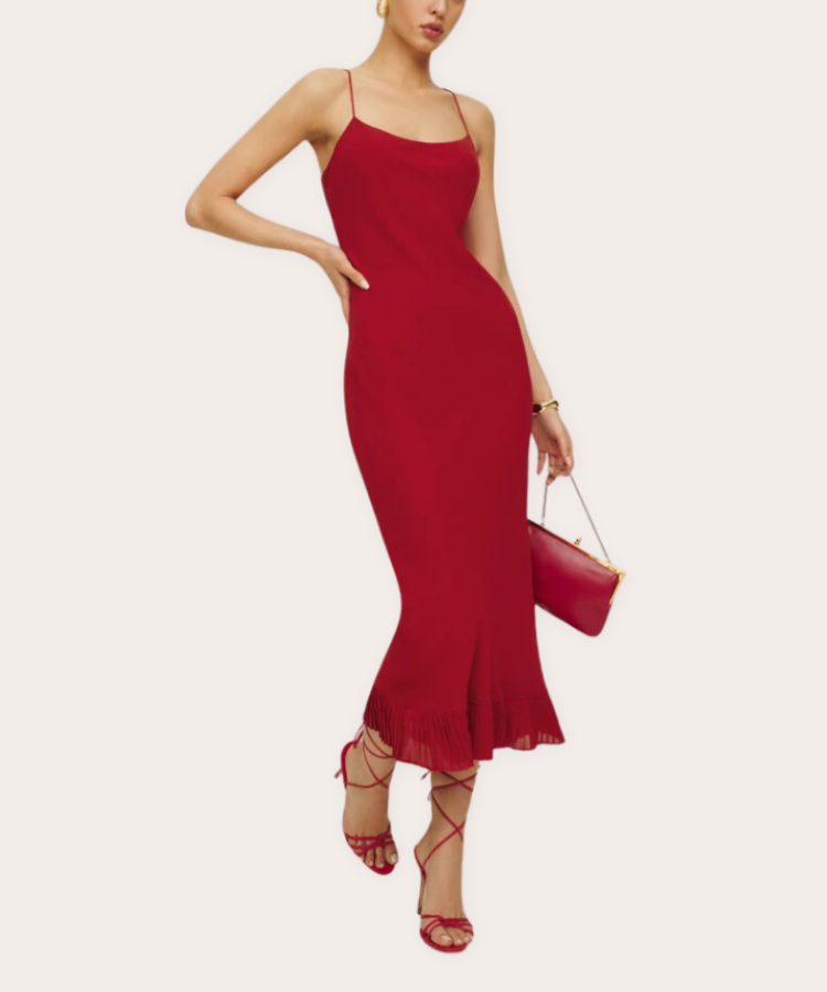 A minimalist red scoopneck dress from Reformation.