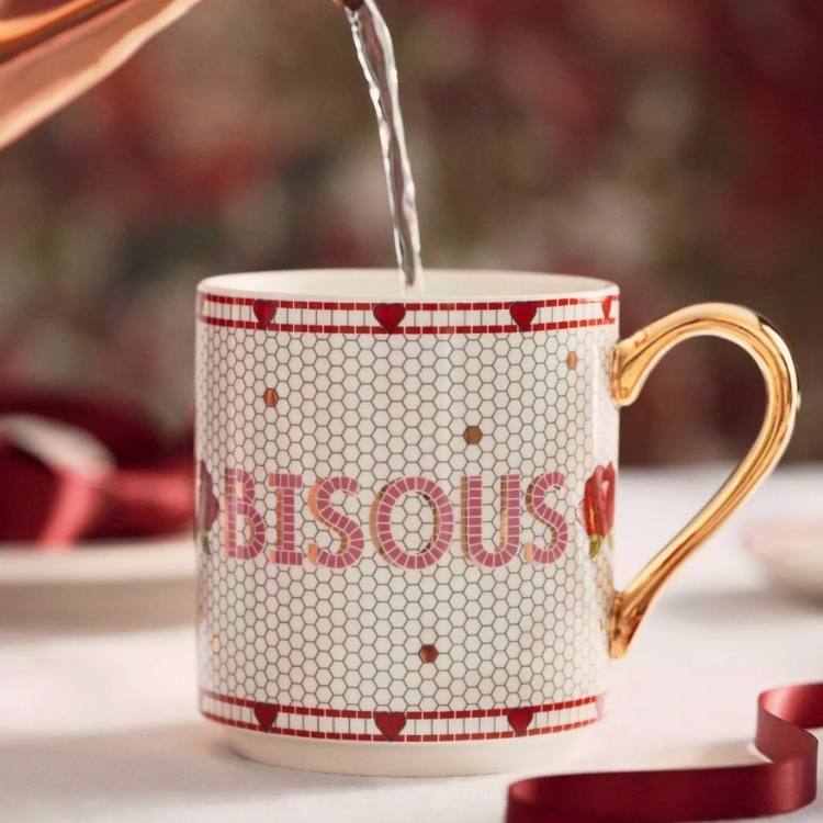 Bistro Tile Mug with the word Bisous written in tile script.