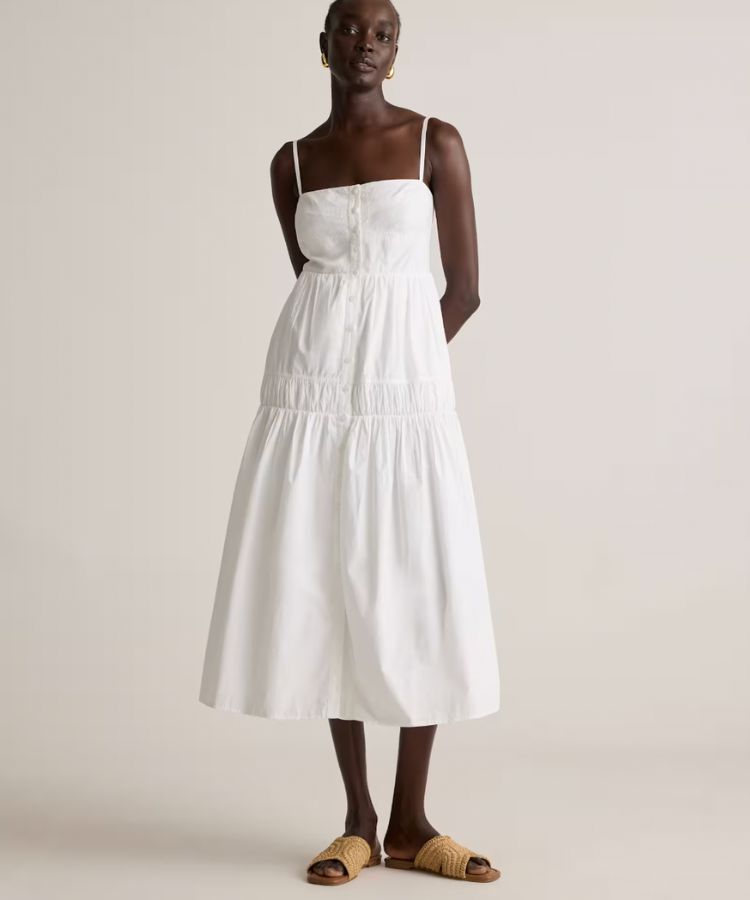 A cotton poplin maxi dress in a dark shade.