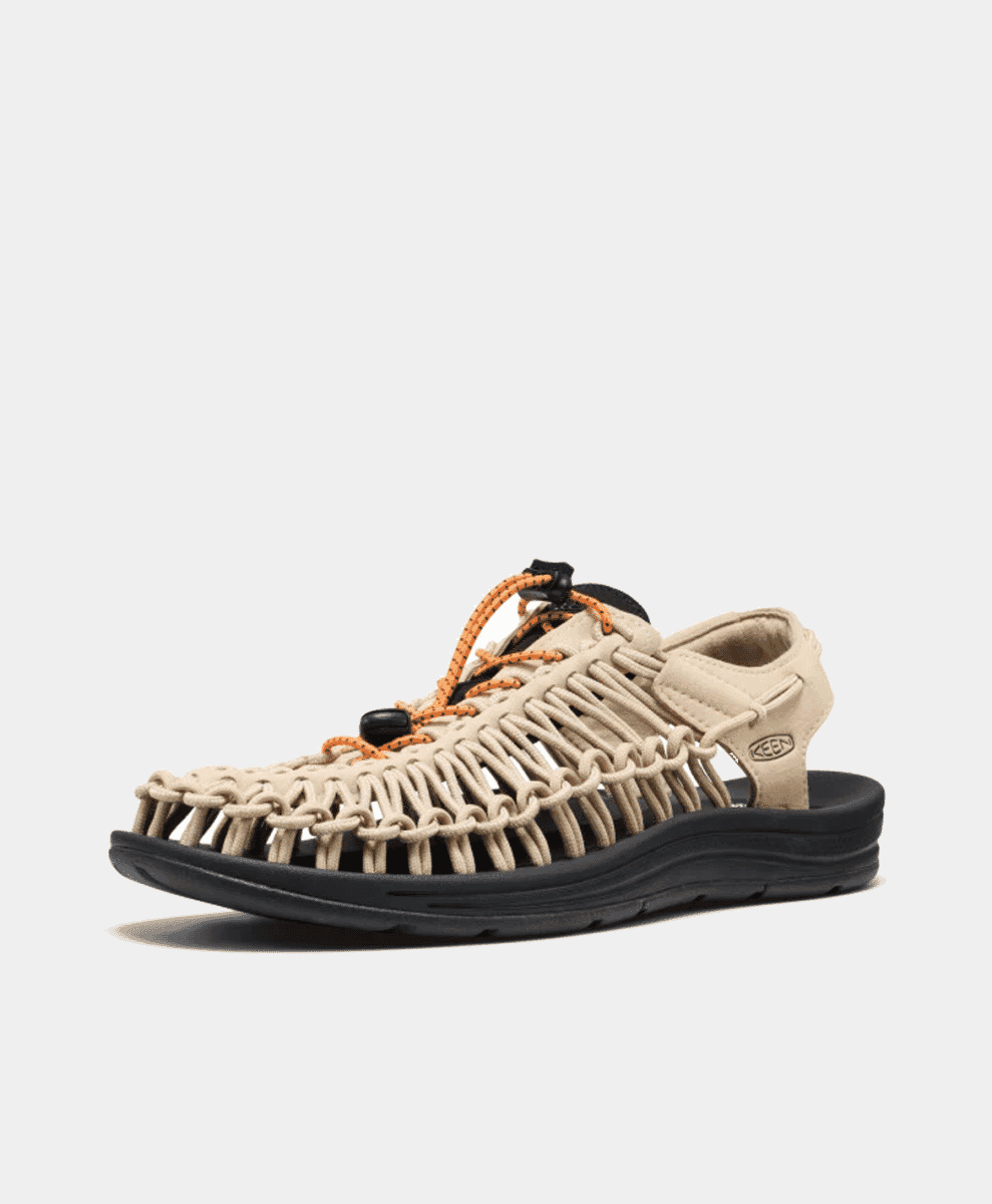 Side profile of the Keen Uneek showing the interwoven cord structure.