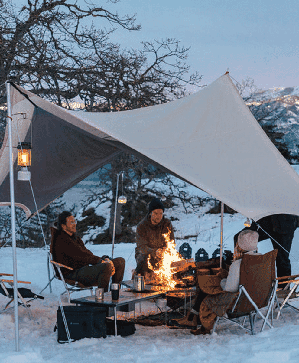 The architectural lines of the Snow Peak Hexa Tarp.