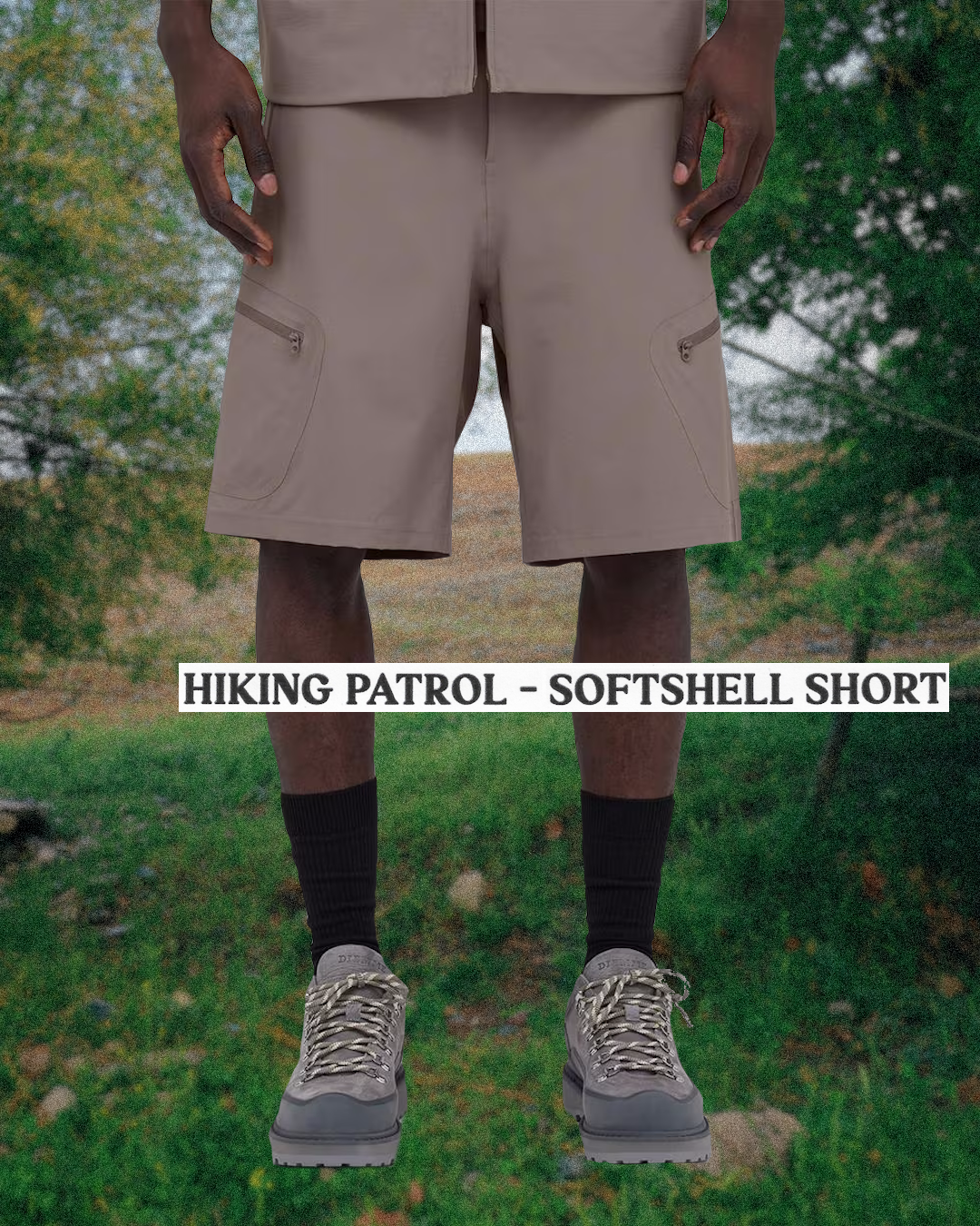 The North Face belted shorts shown in a transition between outdoor activity and urban lifestyle.