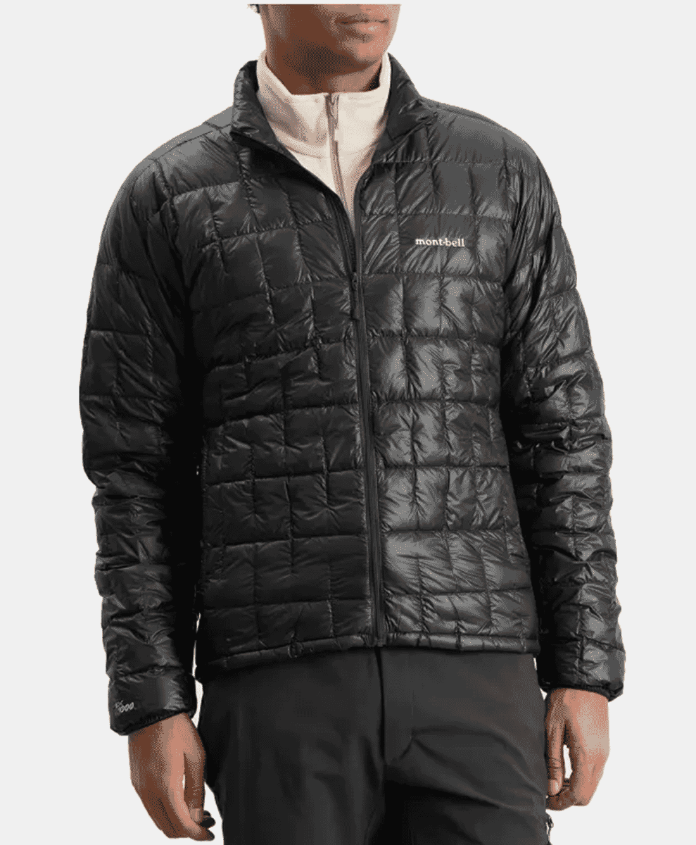 The Montbell jacket shown in its compressed, packed state.