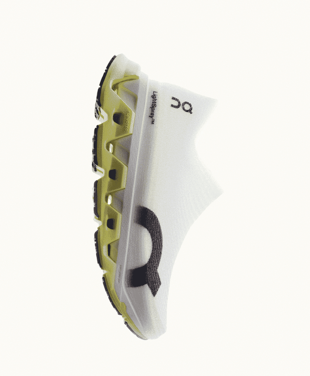 Close-up of the translucent, textured surface of the sprayed shoe upper.