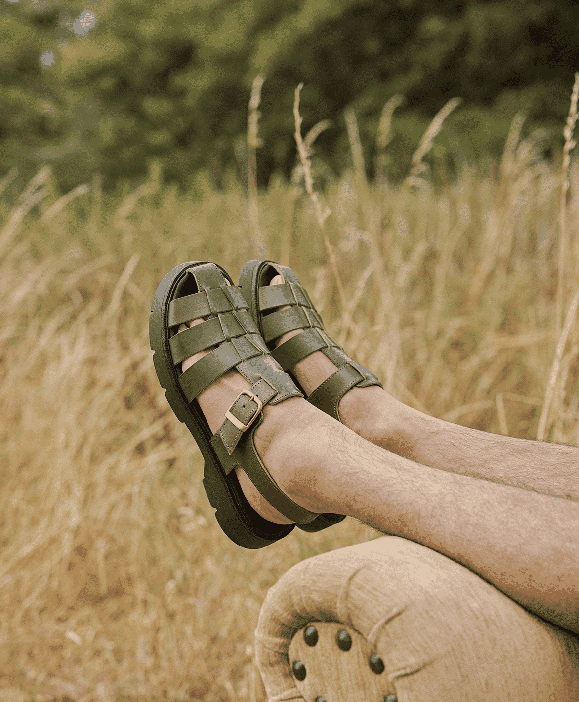 Detailed view of Kleman BABORD VGT sandals made from breathable vegetable-tanned leather.