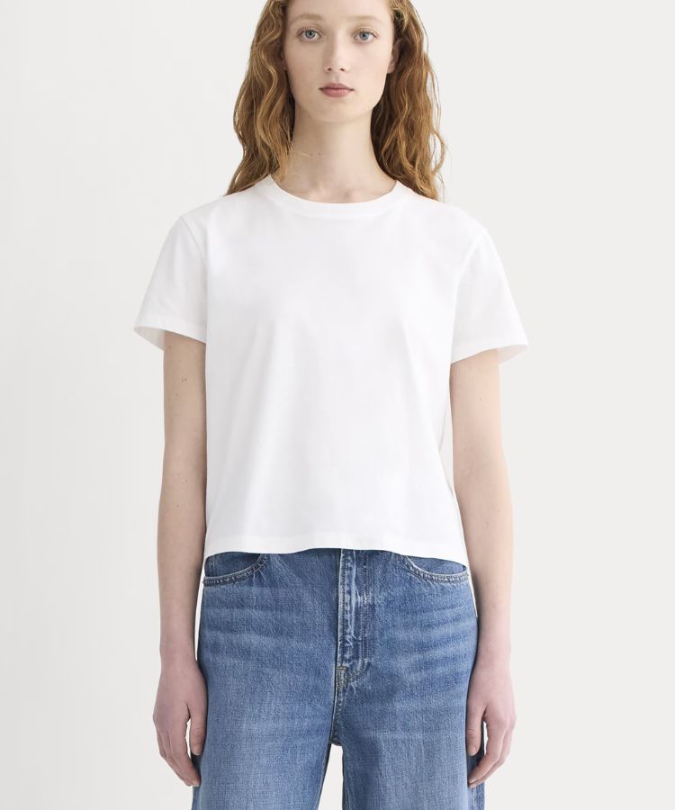 A black box-cut cotton t-shirt.
