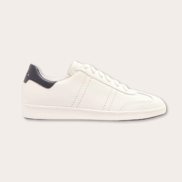 Minimalist white leather sneakers with a clean profile.