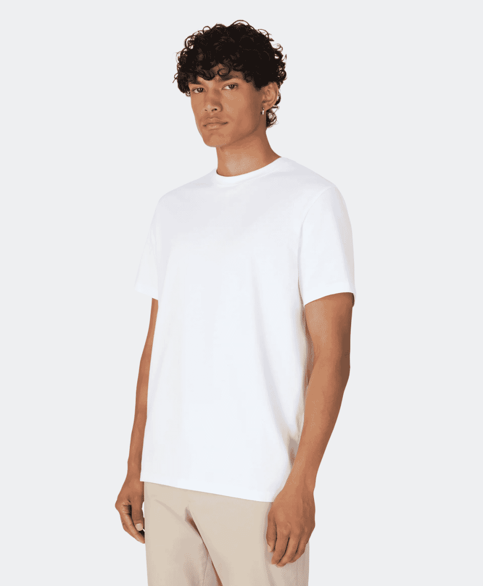 Model wearing the LESTRANGE heavyweight white tee.