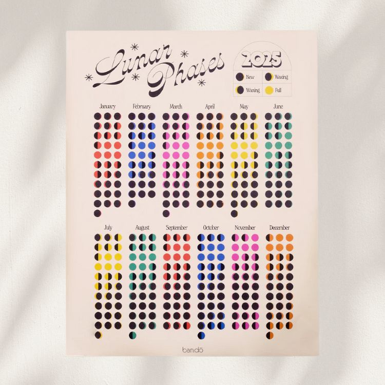 Wall calendar featuring artistic lunar phases