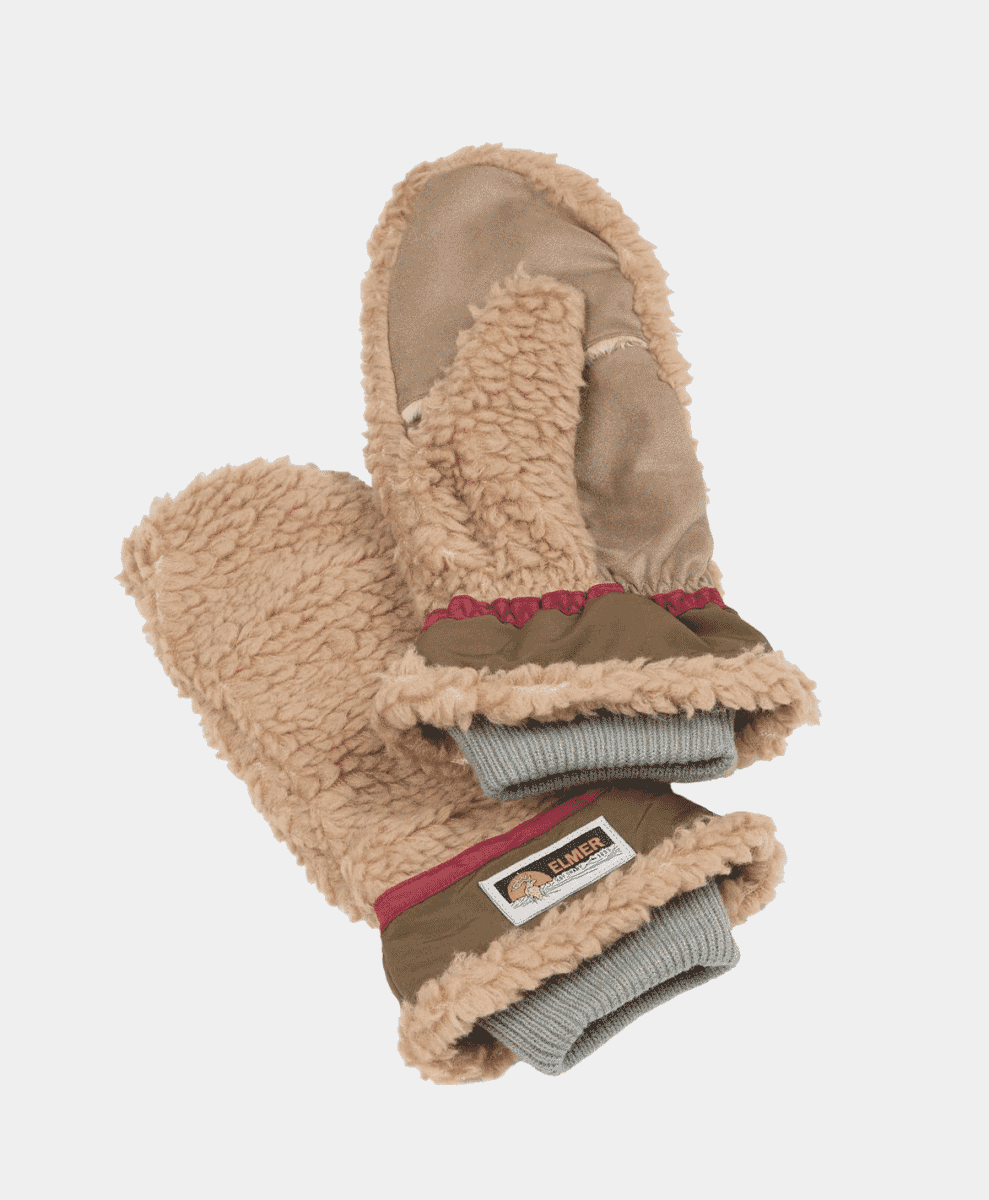 Close-up of the Elmer Teddy Mittens in a high-pile beige fleece.