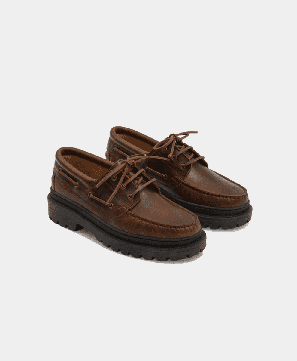 S.T. Valentin brown Italian leather boat shoes with thick soles.