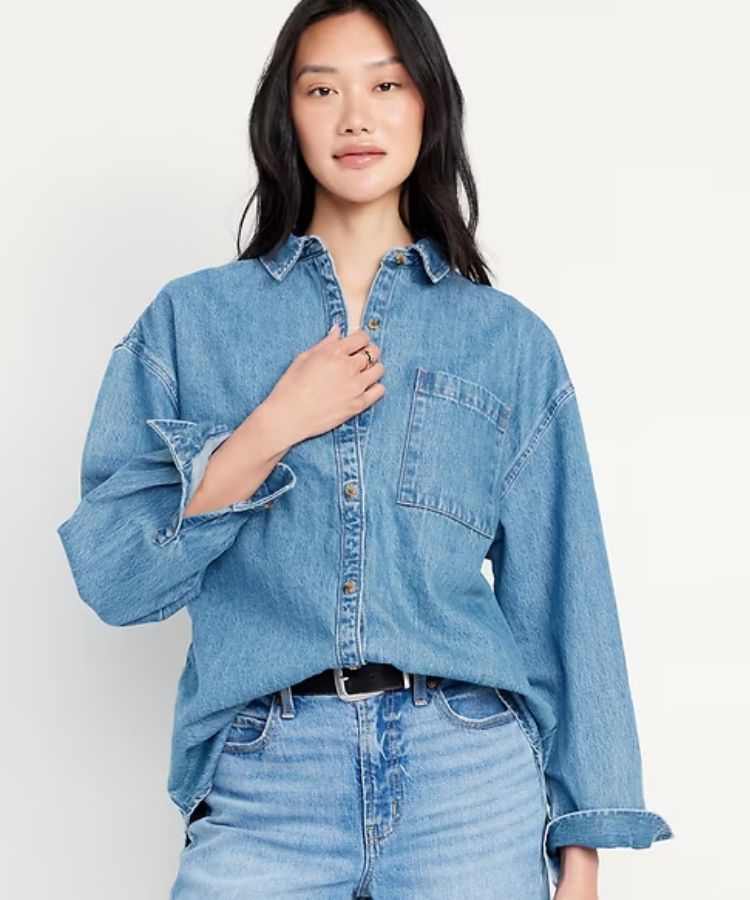 An oversized boyfriend button-down tunic.