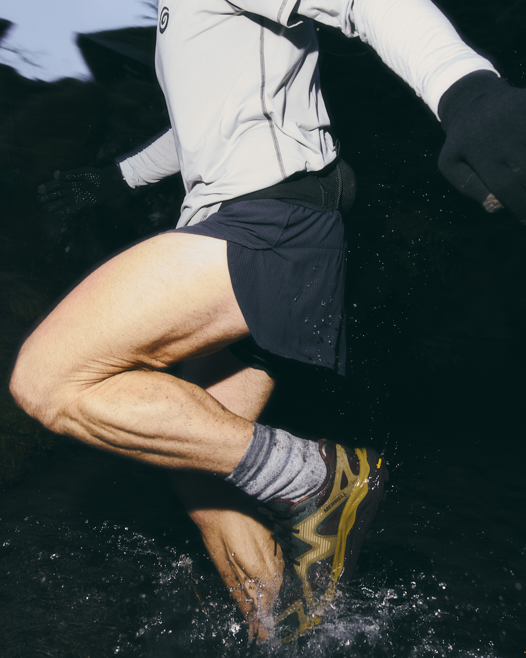 Side profile of the Merrell Agility Peak 6 showing the FloatPro midsole and rocker geometry.
