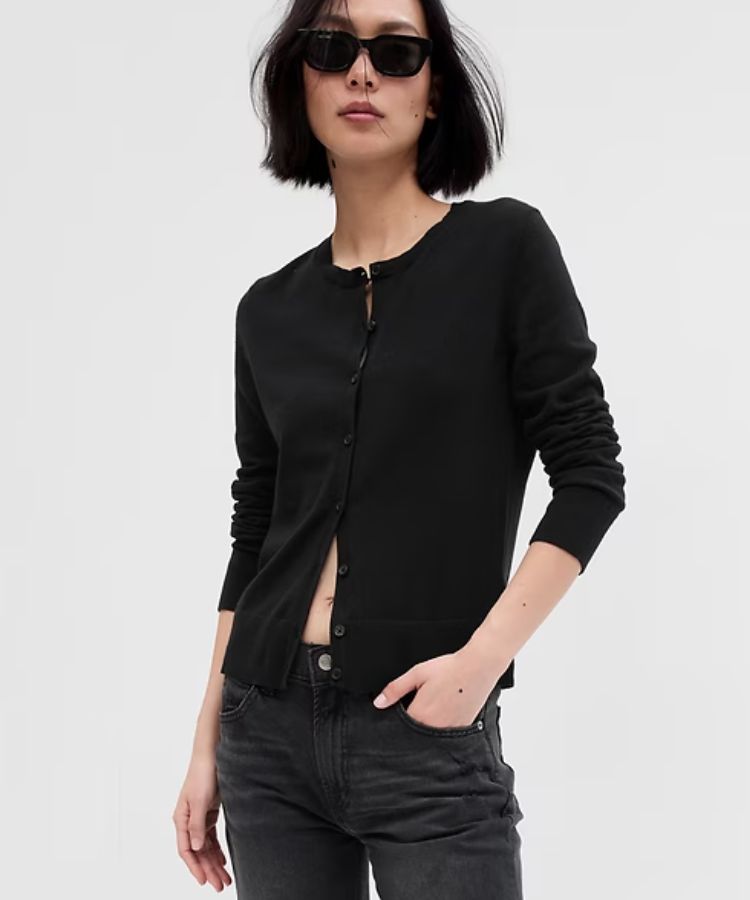 A lightweight crewneck cardigan.